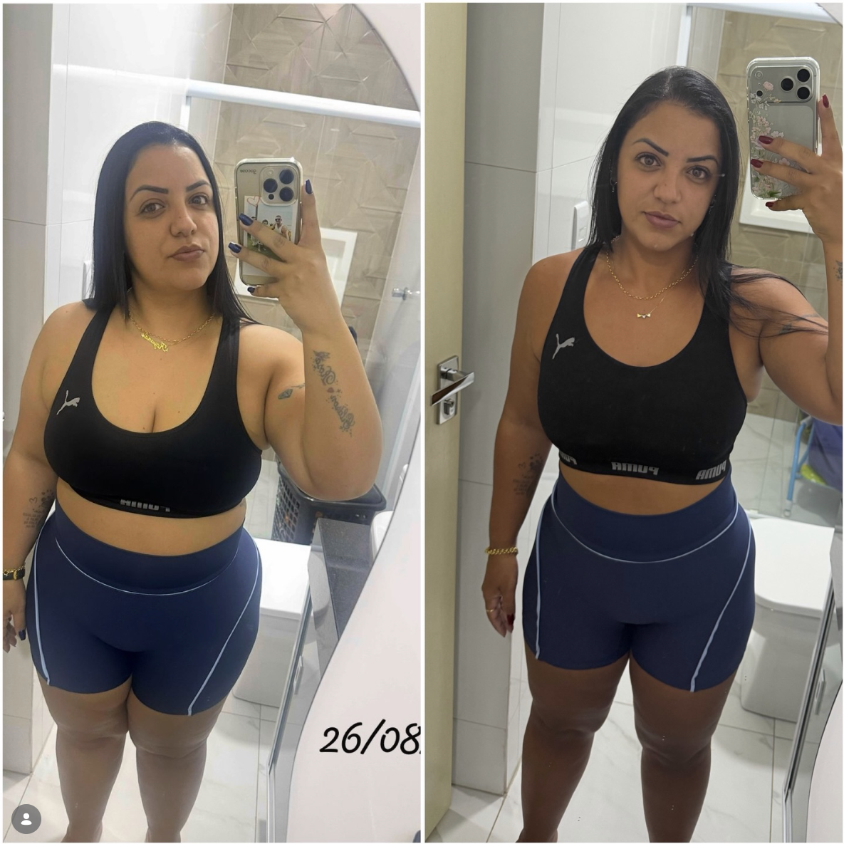 Fotos de antes e depois da Rayana, compartilhadas para contar a origem da Blue Zone